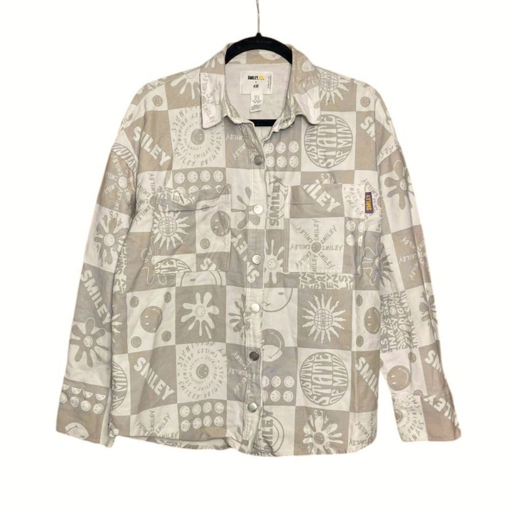 SMILEY X H&M Pattern Denim Button Jacket Womens Size XS Smiley World